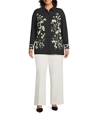 Anne Klein Plus Size Printed Long Sleeve Button Down Shirt