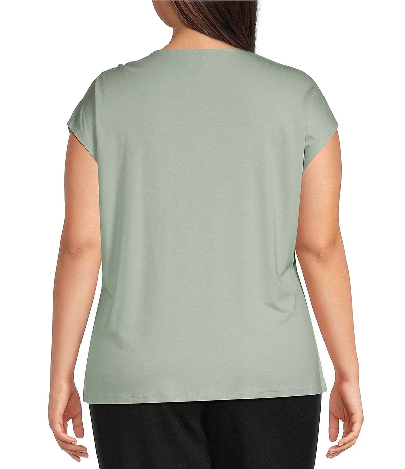 Anne Klein Plus Size Round Neck Pleated Cap Sleeve Top