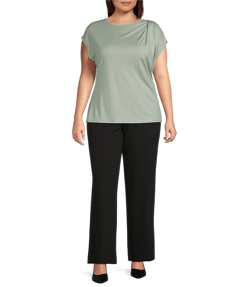 Anne Klein Plus Size Round Neck Pleated Cap Sleeve Top