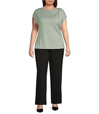 Anne Klein Plus Size Round Neck Pleated Cap Sleeve Top