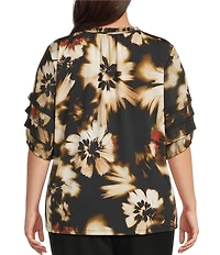 Anne Klein Plus Size Ruffle Split Neck Layered Elbow Sleeve Blouse