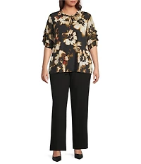 Anne Klein Plus Size Ruffle Split Neck Layered Elbow Sleeve Blouse