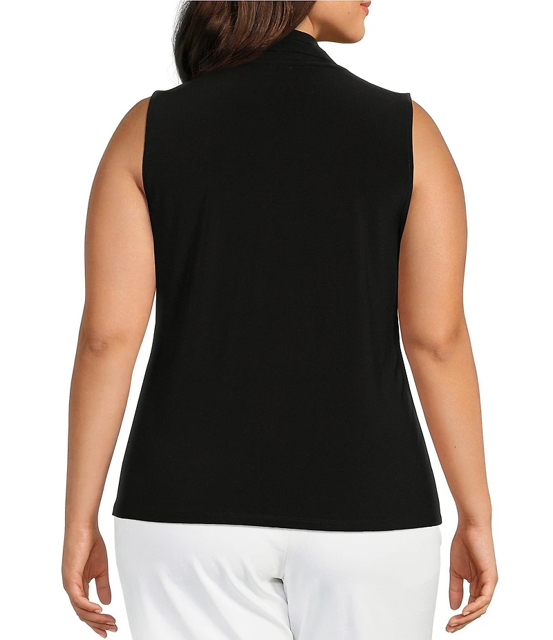 Anne Klein Plus Size Sleeveless Jersey Knit Pleated V-Neck Shell