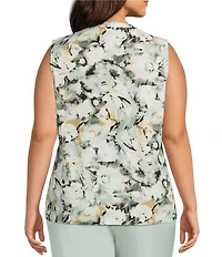 Anne Klein Plus Size Split V-Neck Printed Jersey Knit Tank Top