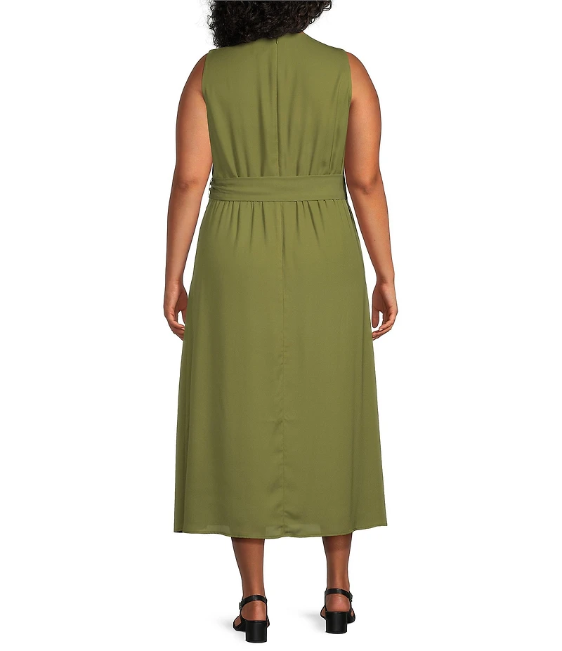 Anne Klein Plus Size Sleeveless Placement Print Midi Wrap Dress