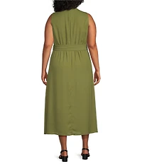 Anne Klein Plus Size Sleeveless Placement Print Midi Wrap Dress