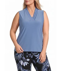 Anne Klein Plus Smocked V-Neck Tank Blouse
