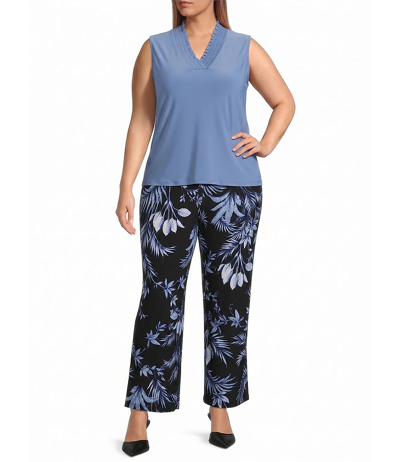 Anne Klein Plus Smocked V-Neck Tank Blouse