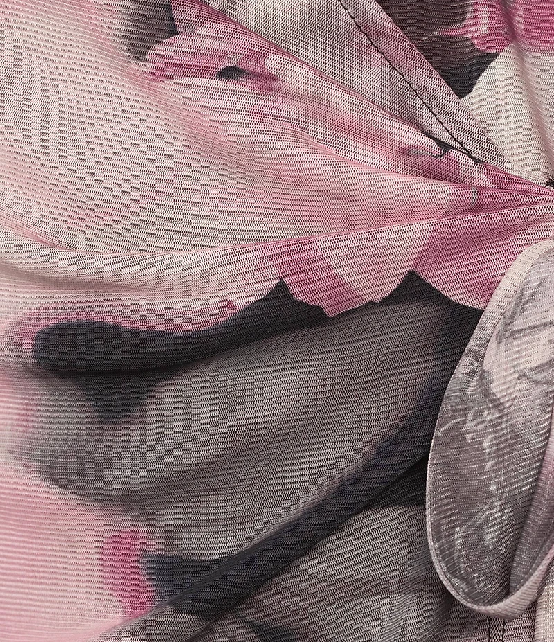 Anne Klein Printed Mesh V-Neck Long Sleeve Wrap Mini Dress