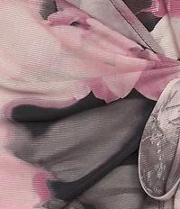 Anne Klein Printed Mesh V-Neck Long Sleeve Wrap Mini Dress