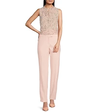 Anne Klein Printed Ruffle Mock Neck Sleeveless Tie Front Tulla Blouse