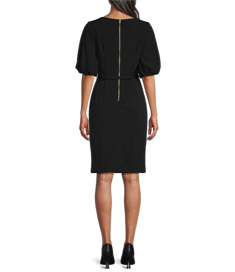 Anne Klein Puff Sleeve Boat Neck Crepe Sheath Dress