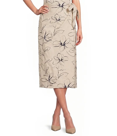 Anne Klein Pull On Faux Wrap Linen Midi Skirt