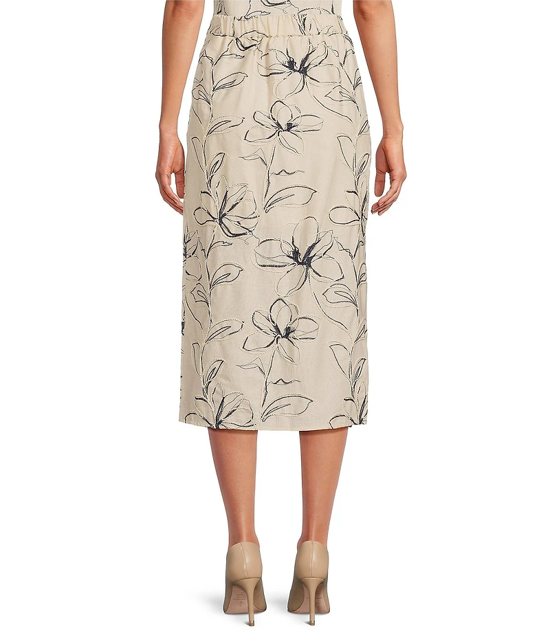 Anne Klein Pull On Faux Wrap Linen Midi Skirt