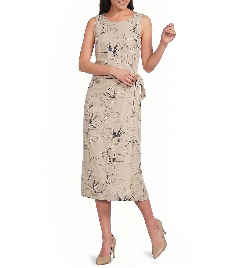 Anne Klein Pull On Faux Wrap Linen Midi Skirt