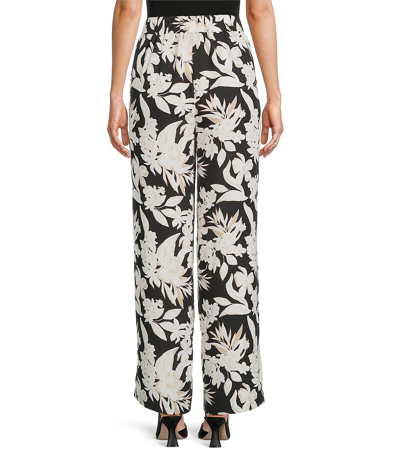 Anne Klein Pull On Floral Elastic Back Wide Leg Pants