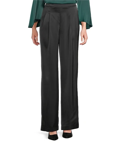 Anne Klein Pull On High Rise Wide Leg Satin Pants