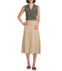 Anne Klein Pull On Paneled A Line Poplin Midi Skirt