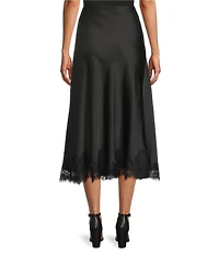 Anne Klein Pull On Satin Lace Trim Flared Midi Skirt