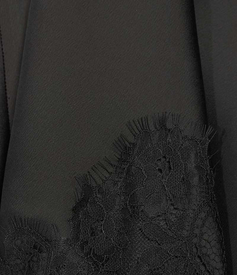 Anne Klein Pull On Satin Lace Trim Flared Midi Skirt