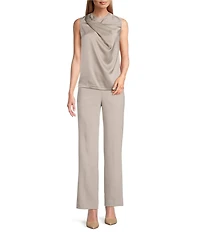 Anne Klein Pull On Stretch Front Pockets Straight Leg Trouser Pants
