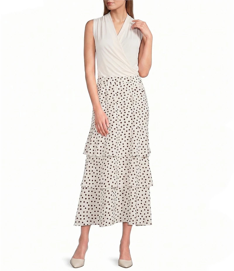 Anne Klein Pull On Tier Dotted A-Line Maxi Skirt