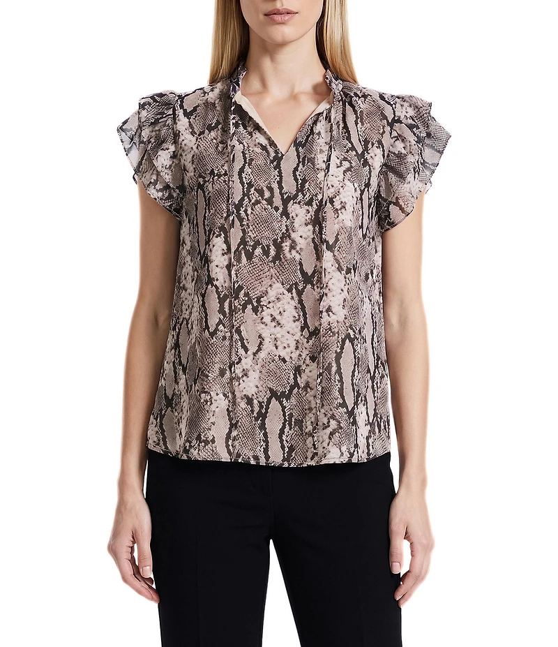 Anne Klein Ruffle Sleeve Chiffon Printed Blouse