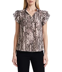 Anne Klein Ruffle Sleeve Chiffon Printed Blouse
