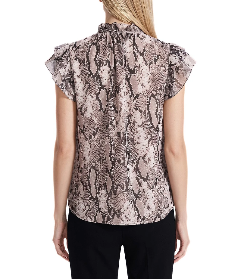 Anne Klein Ruffle Sleeve Chiffon Printed Blouse