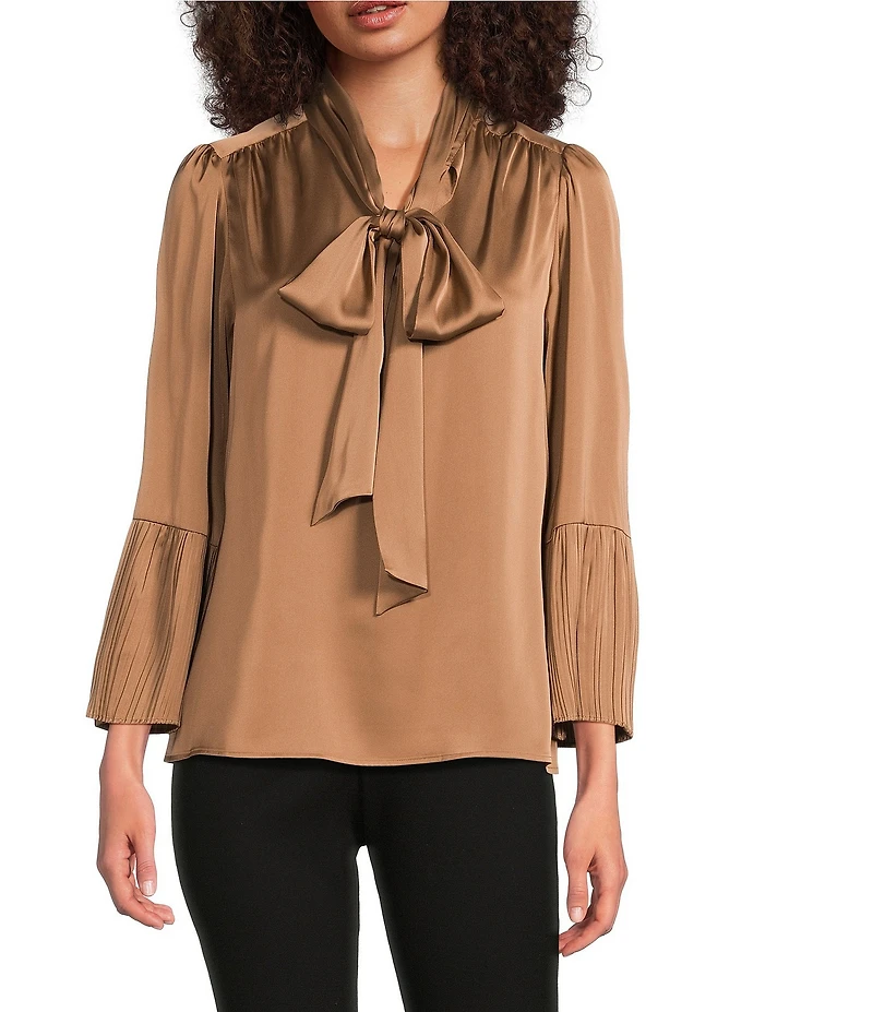 Anne Klein Satin Tie Neck Bow Blouse