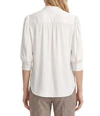 Anne Klein Satin Yoryu Y-Neck Puff Sleeves Pullover Blouse