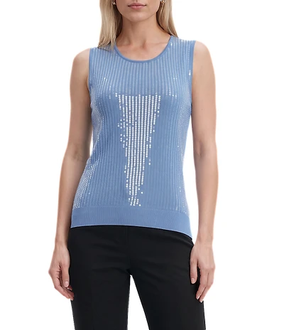 Anne Klein Sequin Crew Neck Sleeveless Tank Top