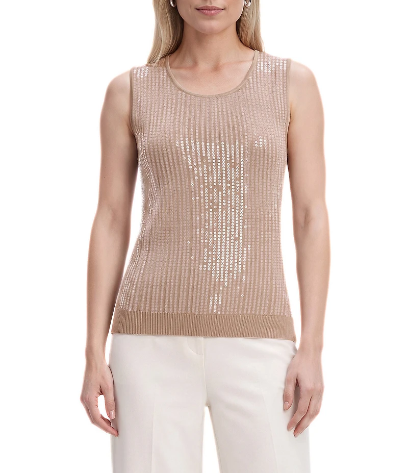 Anne Klein Sequin Crew Neck Sleeveless Tank Top