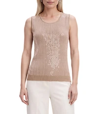Anne Klein Sequin Crew Neck Sleeveless Tank Top