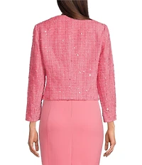 Anne Klein Sequin Tweed Round Neck Kissing Open Front Long Sleeve Jacket