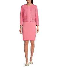 Anne Klein Sequin Tweed Round Neck Kissing Open Front Long Sleeve Jacket