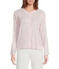 Anne Klein Sequin Woven Long Sleeve Button Front Cardigan