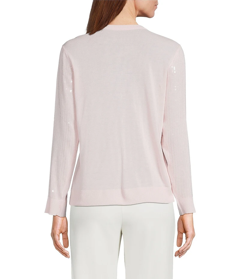Anne Klein Sequin Woven Long Sleeve Button Front Cardigan