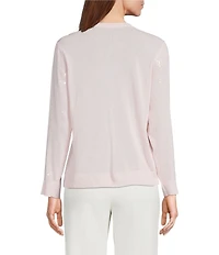 Anne Klein Sequin Woven Long Sleeve Button Front Cardigan