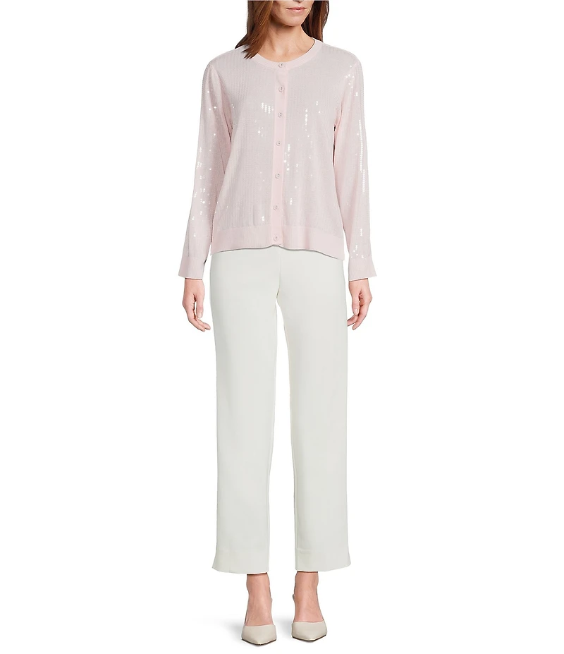 Anne Klein Sequin Woven Long Sleeve Button Front Cardigan