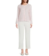 Anne Klein Sequin Woven Long Sleeve Button Front Cardigan
