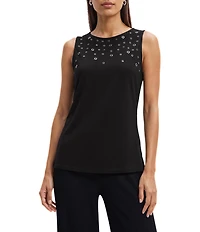 Anne Klein Serenity Knit Grommets Crew Neck Sleeveless Shell Top