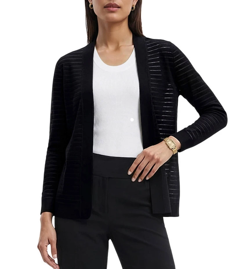 Anne Klein Sheer Stripe Open Front Cardigan