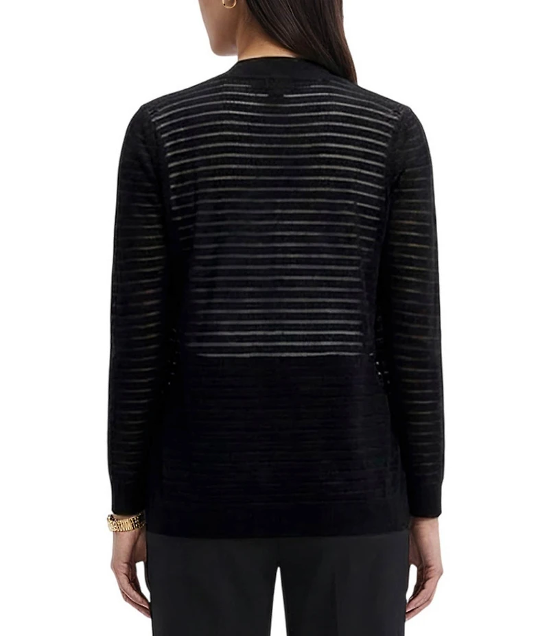Anne Klein Sheer Stripe Open Front Cardigan