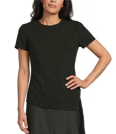 Anne Klein Short Sleeve Drape Front Crepe Blouse