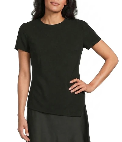 Anne Klein Short Sleeve Drape Front Crepe Blouse