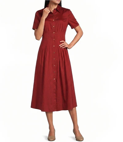 Anne Klein Short Sleeve Midi Shirt Dress