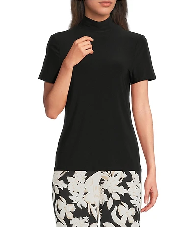 Anne Klein Short Sleeve Mock Neck Jersey Knit Top