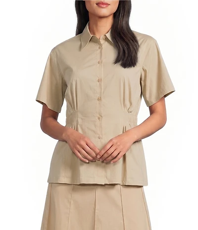 Anne Klein Short Sleeve Poplin Button Front Coordinating Blouse
