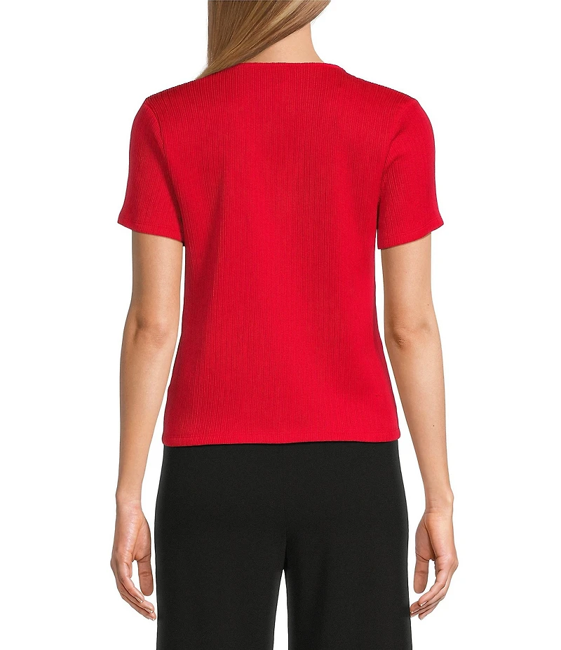 Anne Klein Short Sleeve V Neck Button Front Knit Top